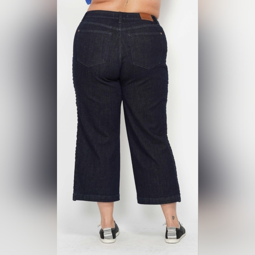 Judy Blue HR Dark Wash Wide Leg Cropped Jeans Braided Side Seams Various NEW - Picture 15 of 16